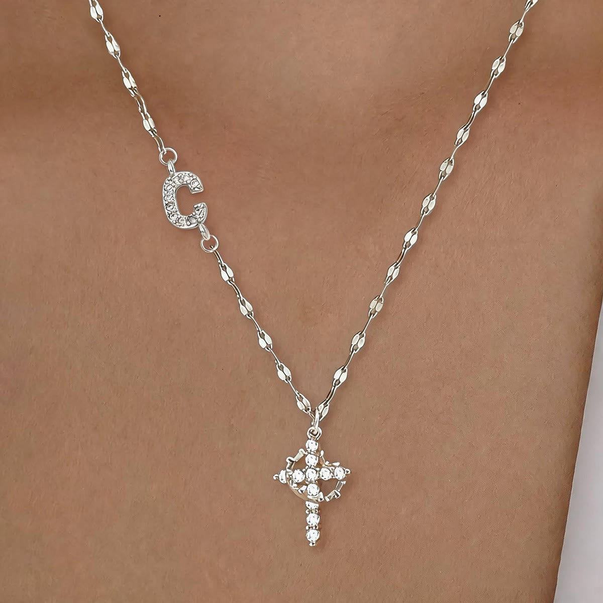 Golden & Silver-Tone Personalized A-Z Initial Crown Cross Necklace: Custom Sacred Faith Monogram Pendant Jewelry