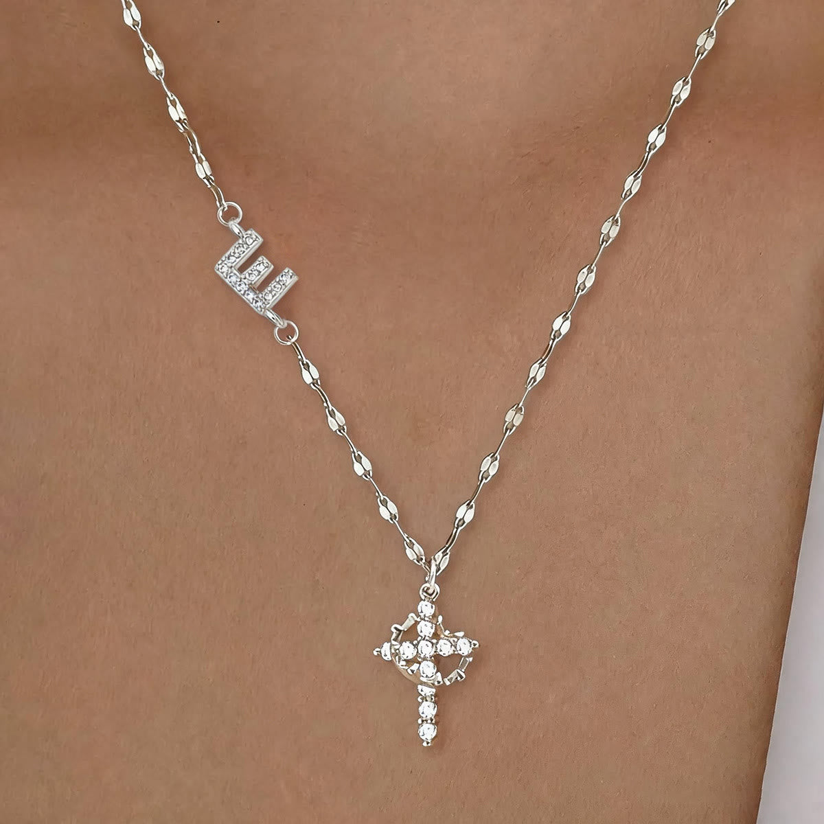 Golden & Silver-Tone Personalized A-Z Initial Crown Cross Necklace: Custom Sacred Faith Monogram Pendant Jewelry