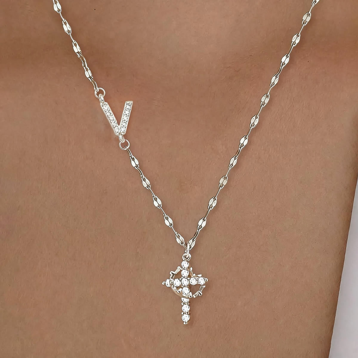 Golden & Silver-Tone Personalized A-Z Initial Crown Cross Necklace: Custom Sacred Faith Monogram Pendant Jewelry