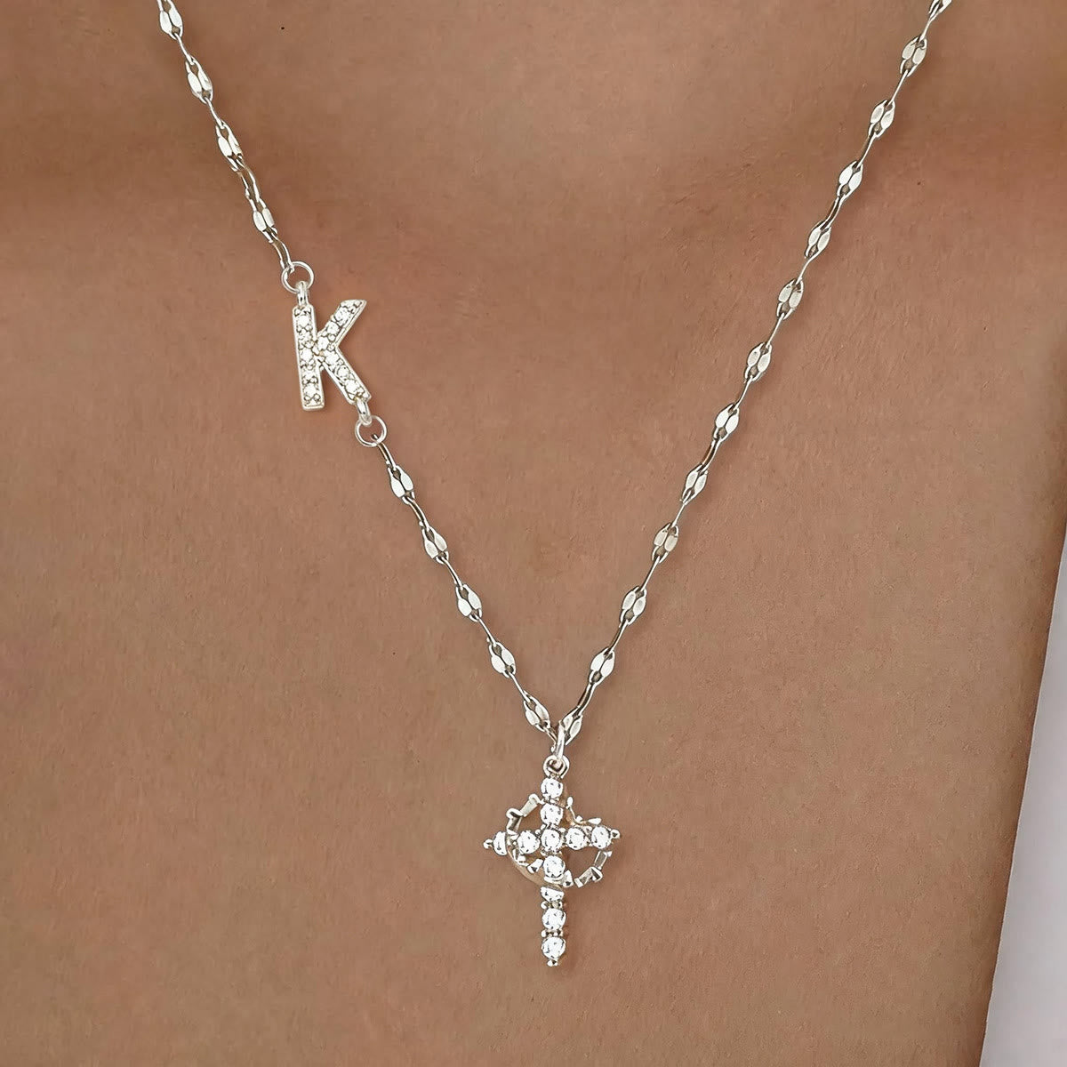 Golden & Silver-Tone Personalized A-Z Initial Crown Cross Necklace: Custom Sacred Faith Monogram Pendant Jewelry