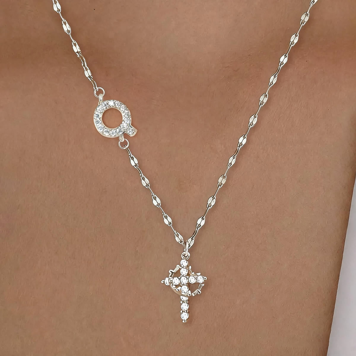 Golden & Silver-Tone Personalized A-Z Initial Crown Cross Necklace: Custom Sacred Faith Monogram Pendant Jewelry