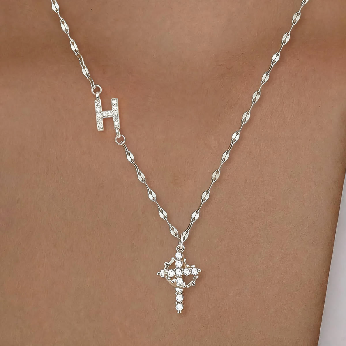 Golden & Silver-Tone Personalized A-Z Initial Crown Cross Necklace: Custom Sacred Faith Monogram Pendant Jewelry
