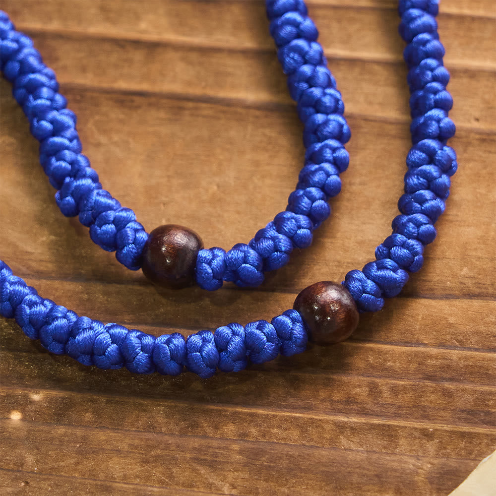 Blue & Black Cross 100 Blessing Knots String Necklace: Cherished Symbol of Holy Blessing