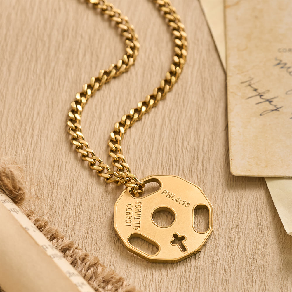 Sporty Fitness Gym Dumbbell Necklace with Openwork Cross: A Reminder of Divine Strength