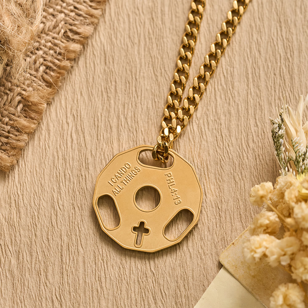 Sporty Fitness Gym Dumbbell Necklace with Openwork Cross: A Reminder of Divine Strength