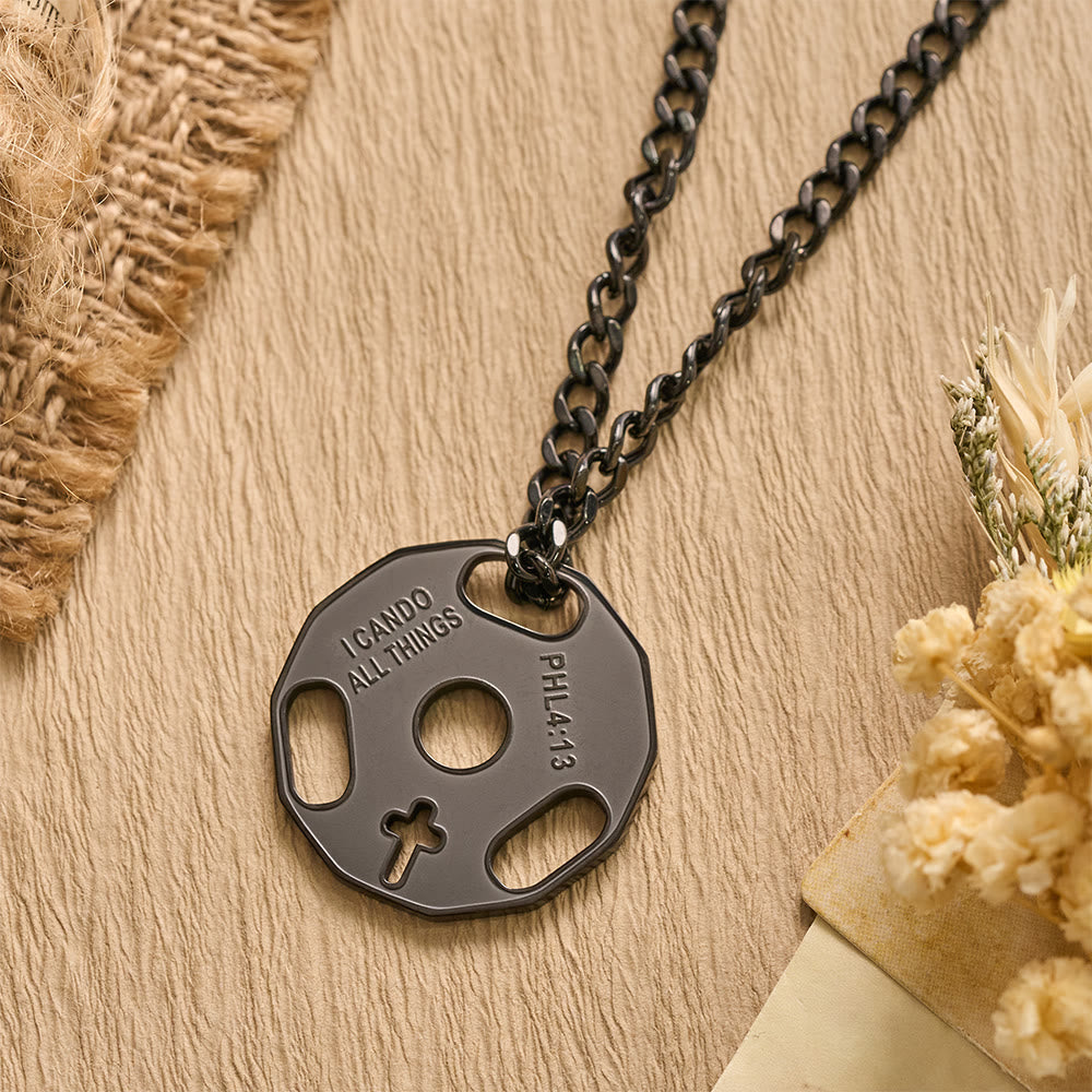 Sporty Fitness Gym Dumbbell Necklace with Openwork Cross: A Reminder of Divine Strength