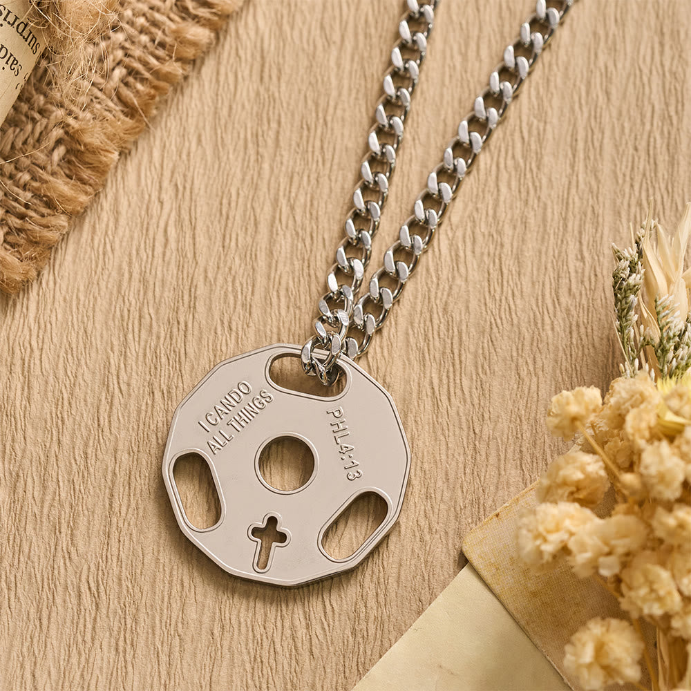 Sporty Fitness Gym Dumbbell Necklace with Openwork Cross: A Reminder of Divine Strength