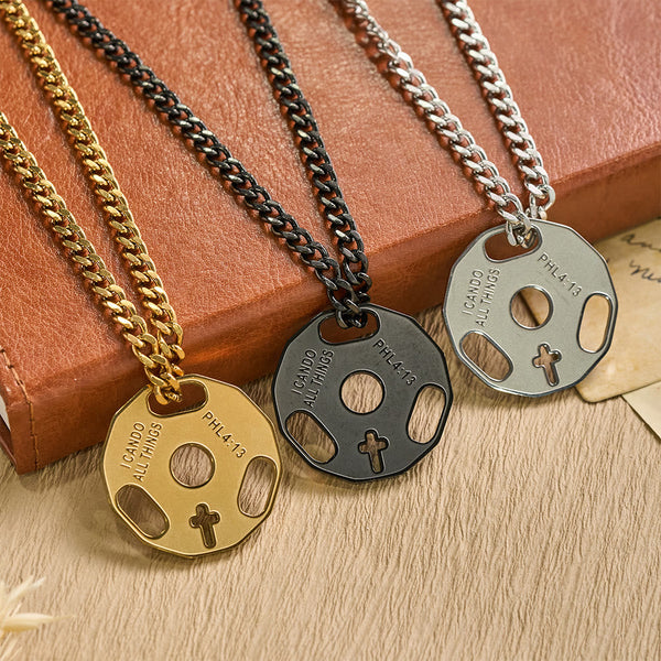 Sporty Fitness Gym Dumbbell Necklace with Openwork Cross: A Reminder of Divine Strength