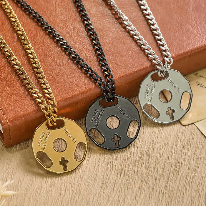 Sporty Fitness Gym Dumbbell Necklace with Openwork Cross: A Reminder of Divine Strength