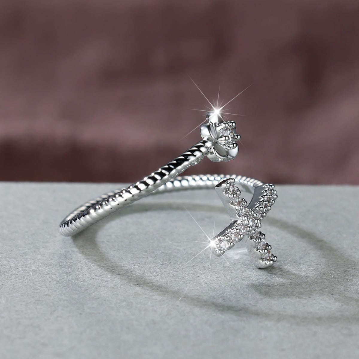 Open Cuff Ring with Pave Zircon Cross and Flower Zircon Accent: A Symbol of Tender Grace & Steadfast Sacred Faith