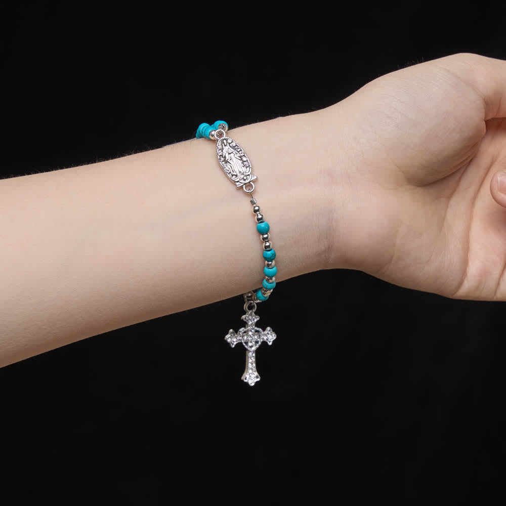 Fresh Turquoise Rosary Bracelet: Double Strand with Magnetic Clasp