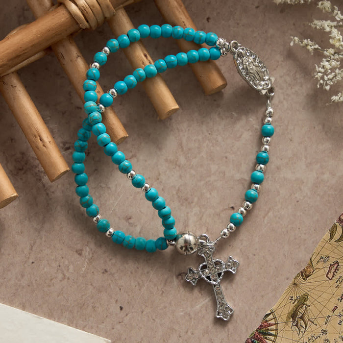 Fresh Turquoise Rosary Bracelet: Double Strand with Magnetic Clasp