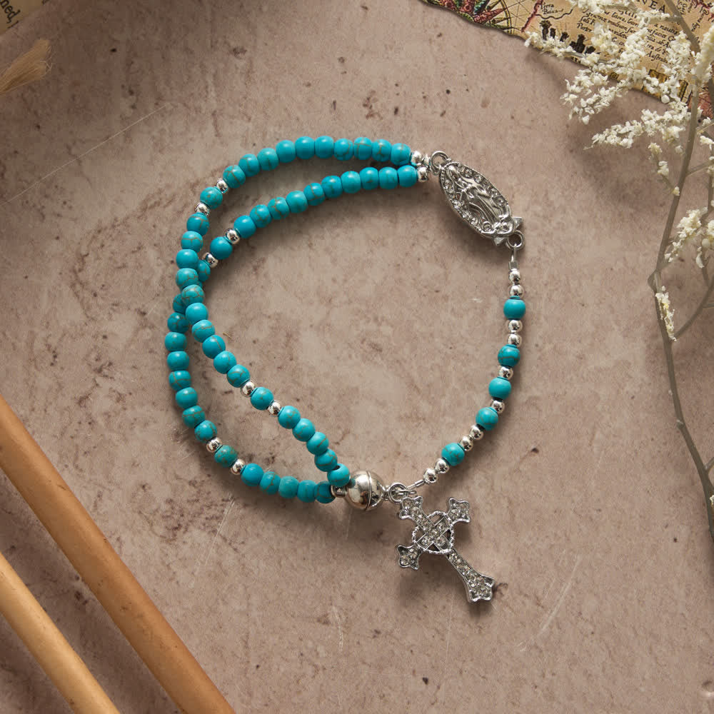 Fresh Turquoise Rosary Bracelet: Double Strand with Magnetic Clasp