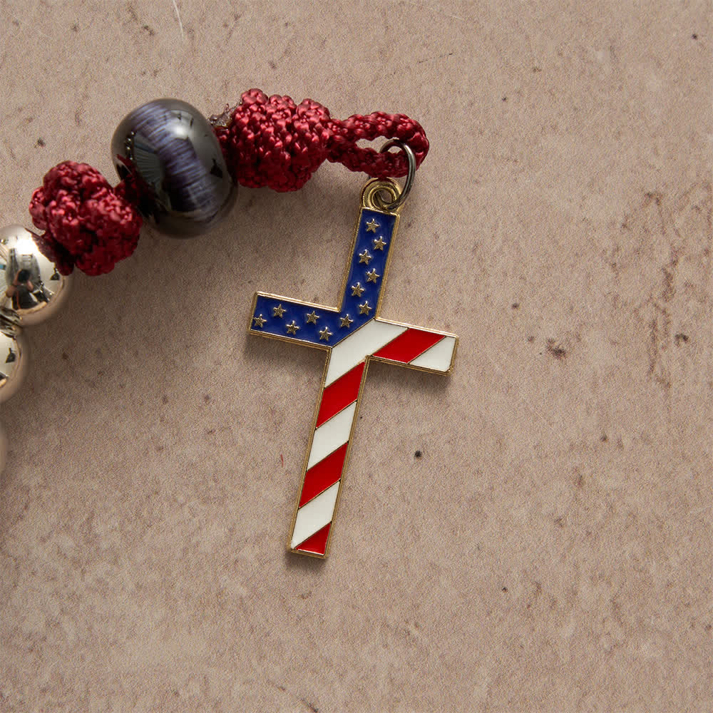 Rustic Patriotic Paracord Rosary with US Flag Cross, God & Country Always