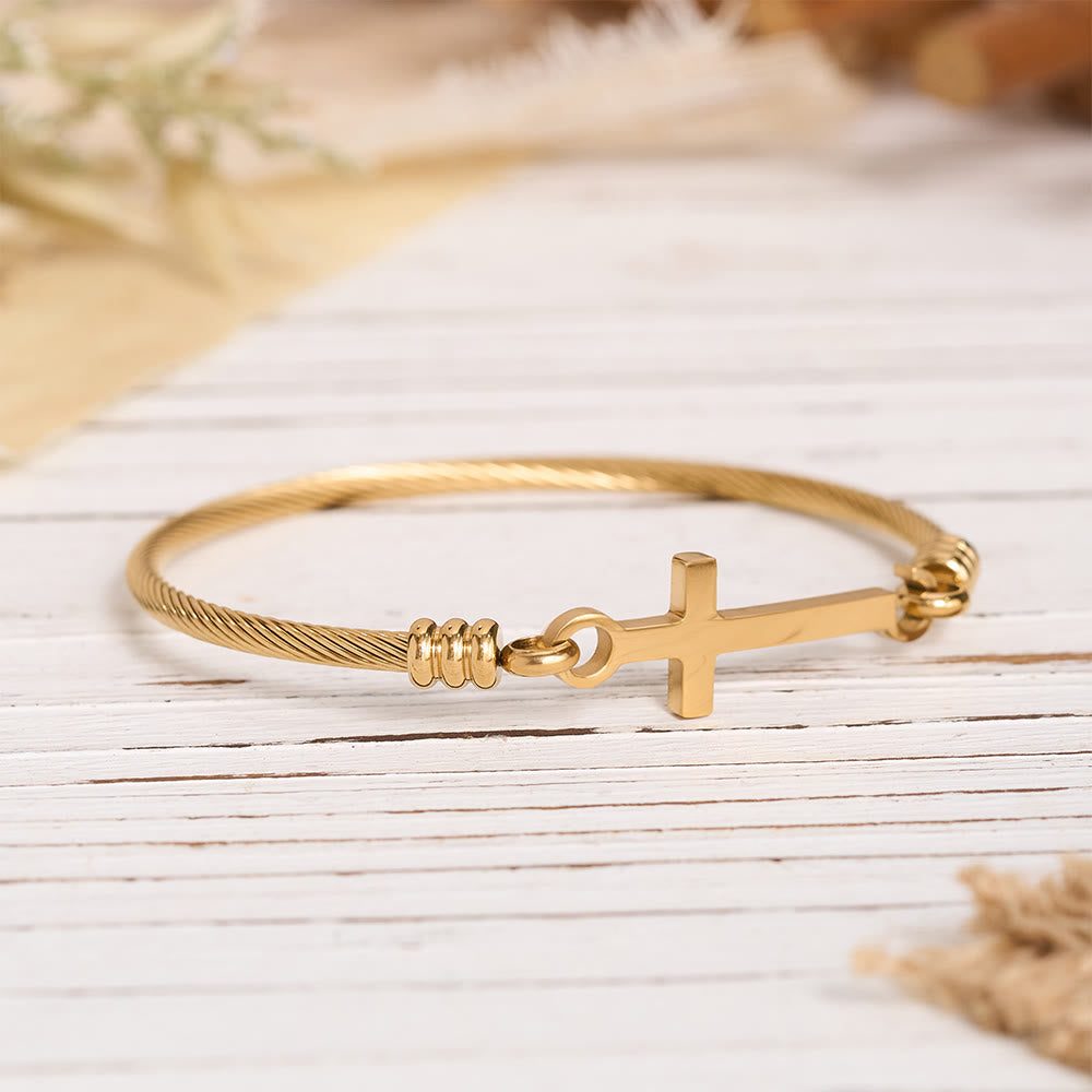 Twisted Cable Bangle with Polished Cross Bar Clasp Bracelet: A Symbol of Sacred Redemptive Grace