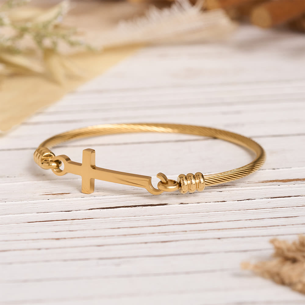 Twisted Cable Bangle with Polished Cross Bar Clasp Bracelet: A Symbol of Sacred Redemptive Grace