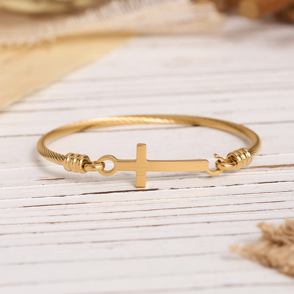 Twisted Cable Bangle with Polished Cross Bar Clasp Bracelet: A Symbol of Sacred Redemptive Grace