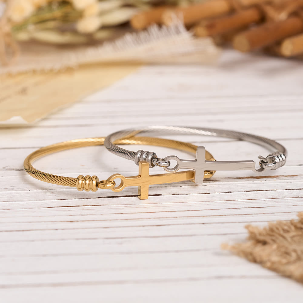 Twisted Cable Bangle with Polished Cross Bar Clasp Bracelet: A Symbol of Sacred Redemptive Grace