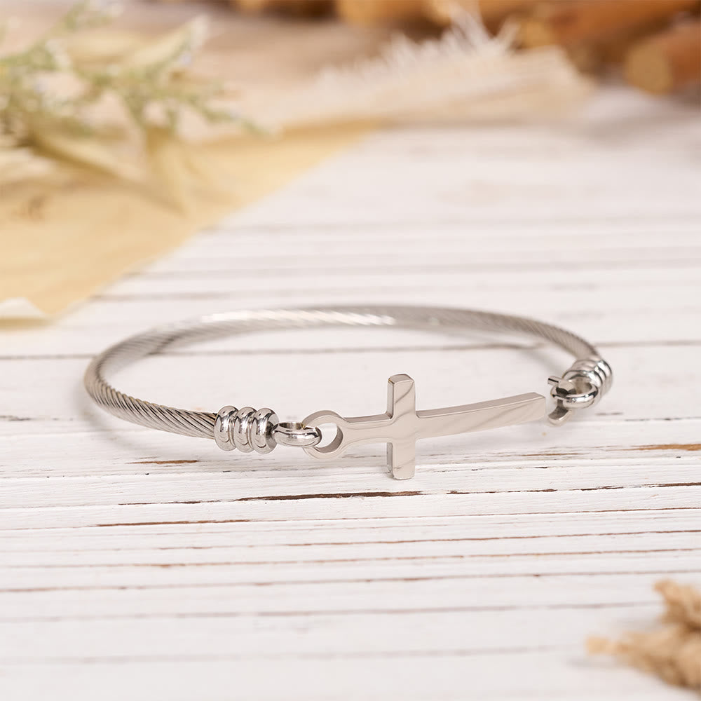 Twisted Cable Bangle with Polished Cross Bar Clasp Bracelet: A Symbol of Sacred Redemptive Grace