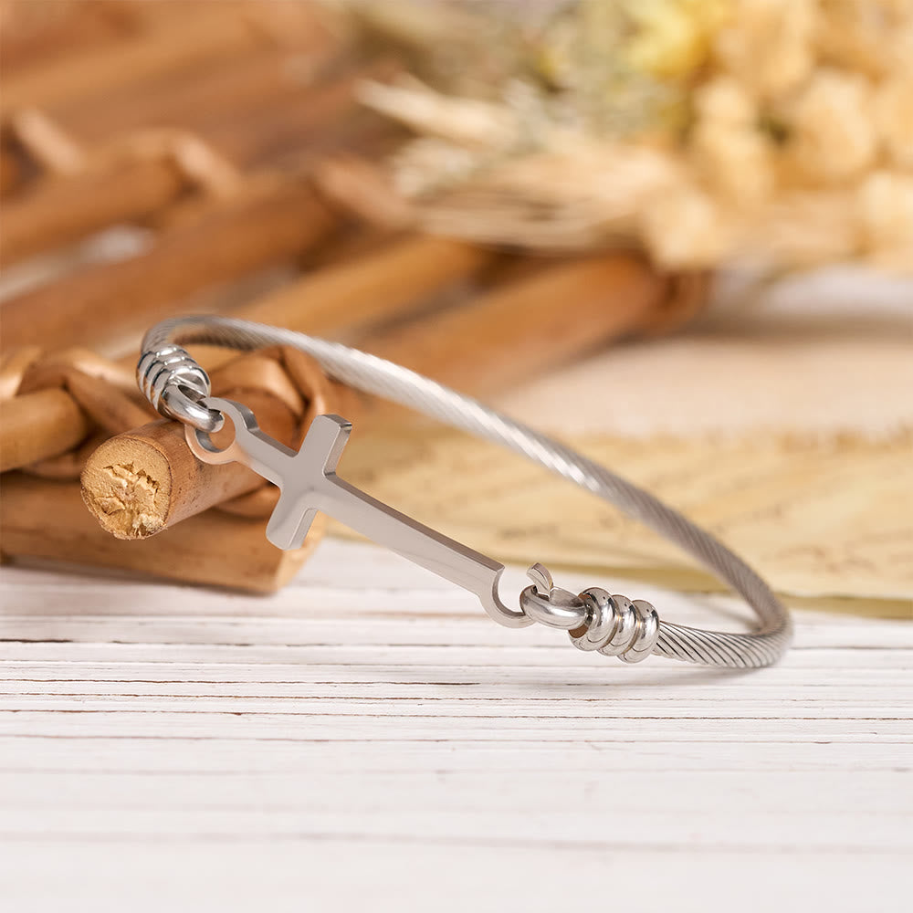Twisted Cable Bangle with Polished Cross Bar Clasp Bracelet: A Symbol of Sacred Redemptive Grace