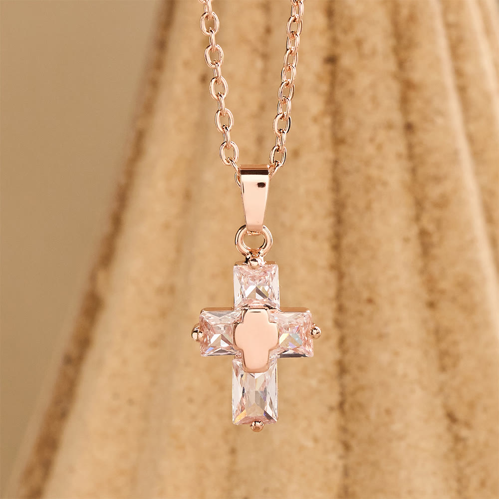 Zircon-Encrusted Cross Pendant Necklace with Polished Center Inlay: A Symbol of Radiant Sacred Grace & Steadfast Faith