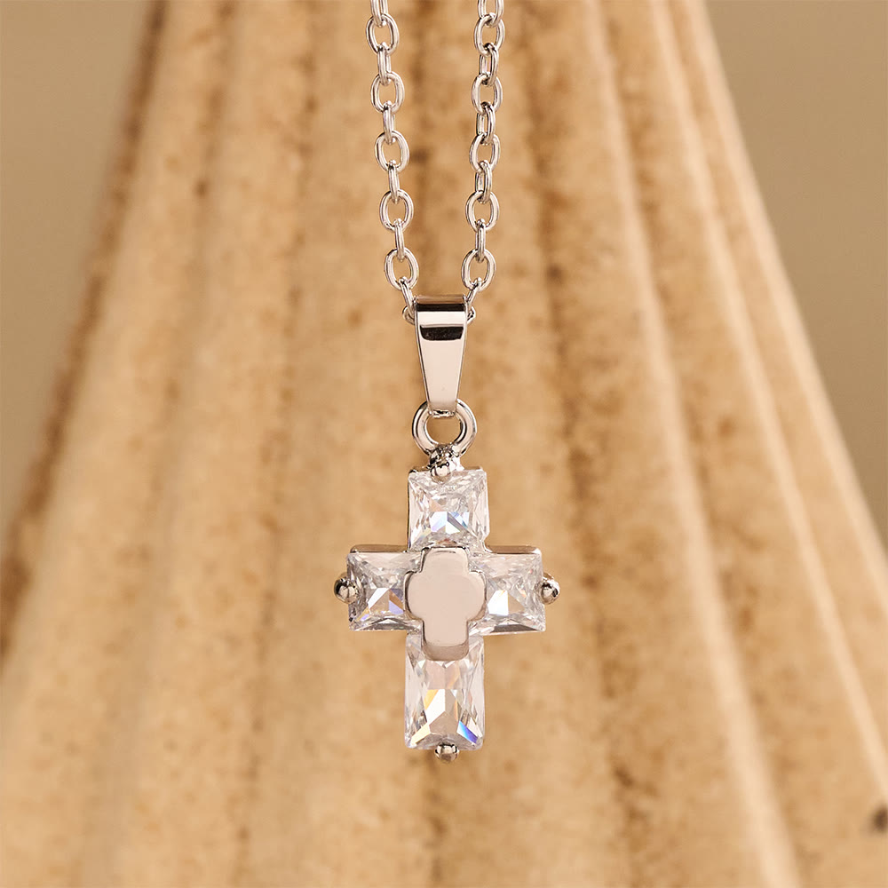 Zircon-Encrusted Cross Pendant Necklace with Polished Center Inlay: A Symbol of Radiant Sacred Grace & Steadfast Faith