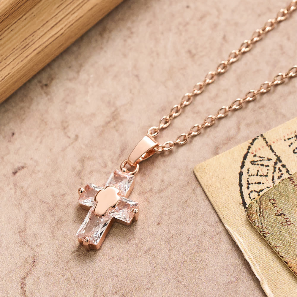 Zircon-Encrusted Cross Pendant Necklace with Polished Center Inlay: A Symbol of Radiant Sacred Grace & Steadfast Faith