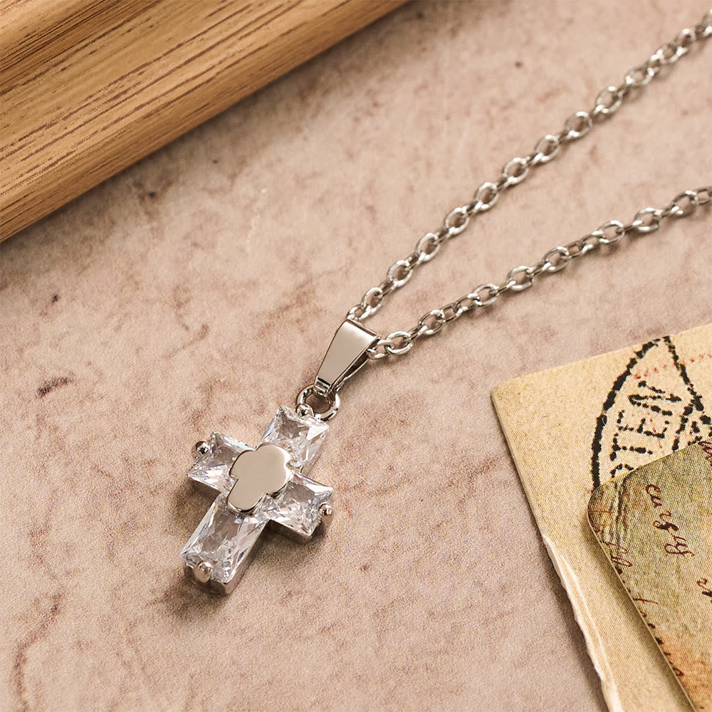 Zircon-Encrusted Cross Pendant Necklace with Polished Center Inlay: A Symbol of Radiant Sacred Grace & Steadfast Faith
