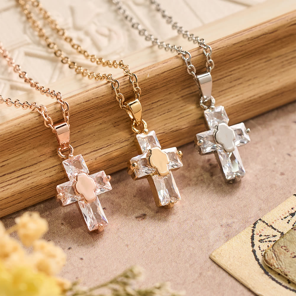 Zircon-Encrusted Cross Pendant Necklace with Polished Center Inlay: A Symbol of Radiant Sacred Grace & Steadfast Faith