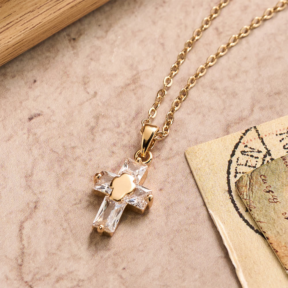 Zircon-Encrusted Cross Pendant Necklace with Polished Center Inlay: A Symbol of Radiant Sacred Grace & Steadfast Faith