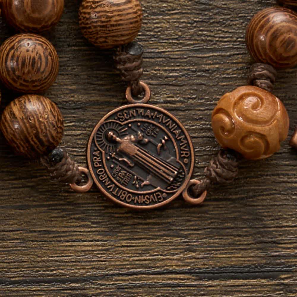 Traditional 15/20 Decade Wooden Rosary with St. Benedict & Crucifix