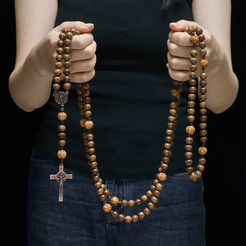 Traditional 15/20 Decade Wooden Rosary with St. Benedict & Crucifix
