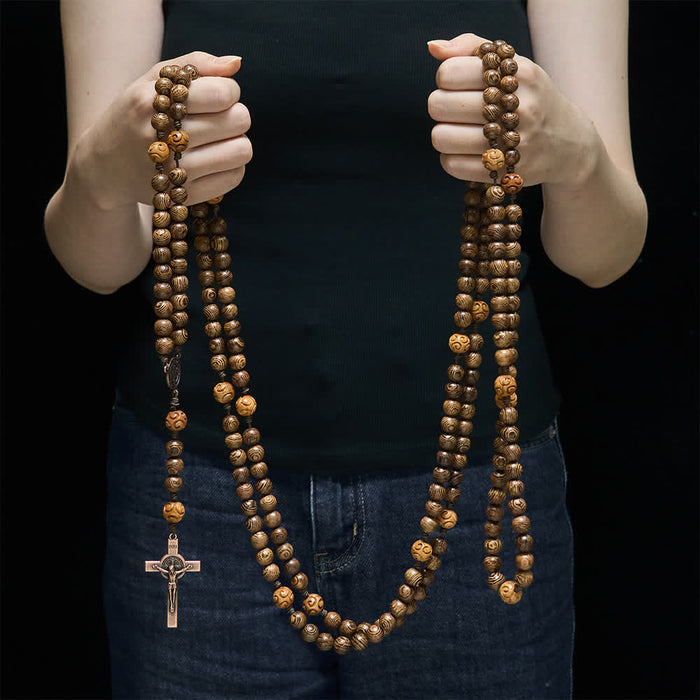 Traditional 15/20 Decade Wooden Rosary with St. Benedict & Crucifix