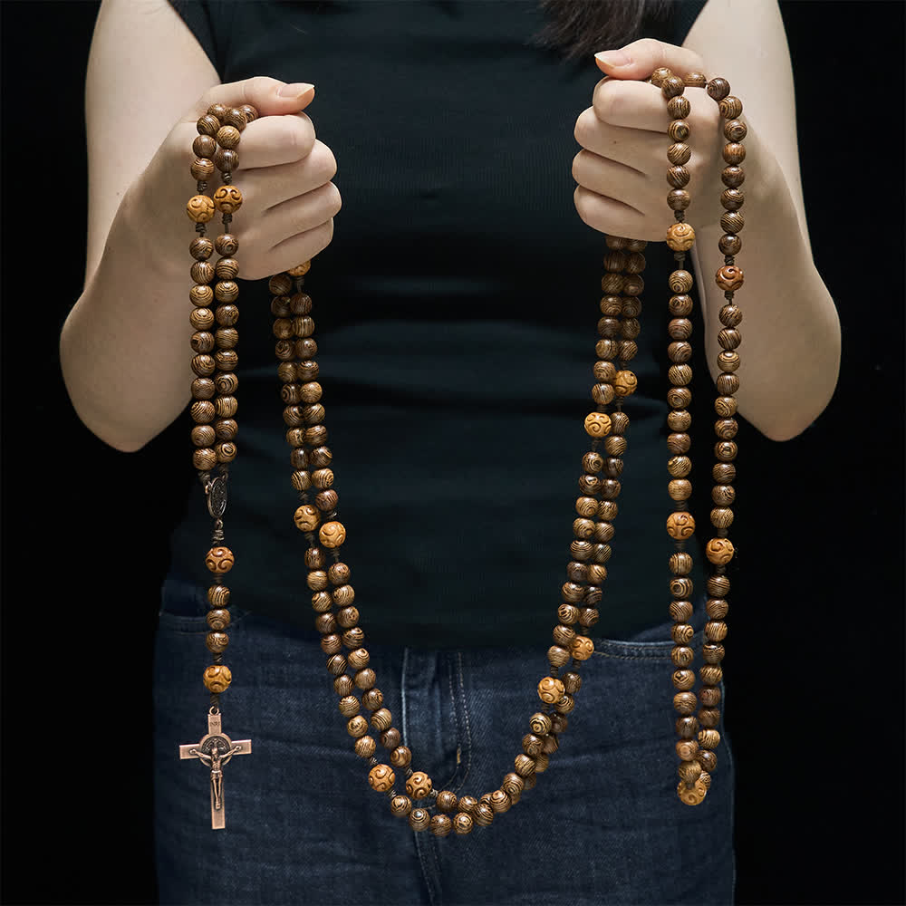 Traditional 15/20 Decade Wooden Rosary with St. Benedict & Crucifix