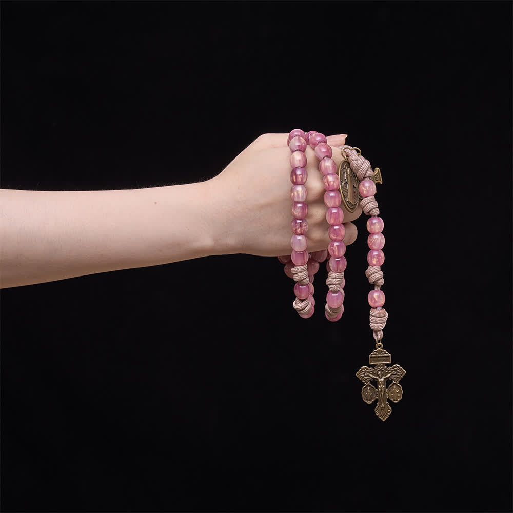 Blush Pink Paracord Rosary with Antique Bronze St. Benedict