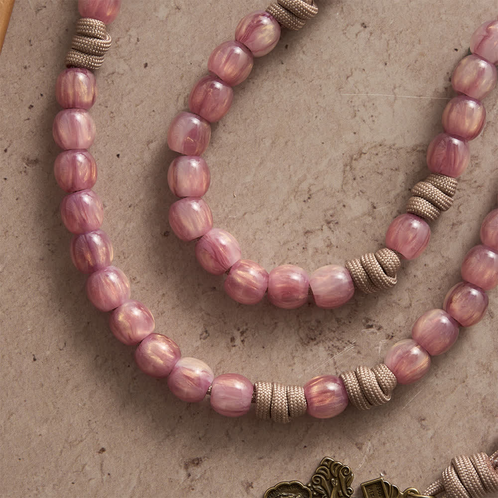 Blush Pink Paracord Rosary with Antique Bronze St. Benedict