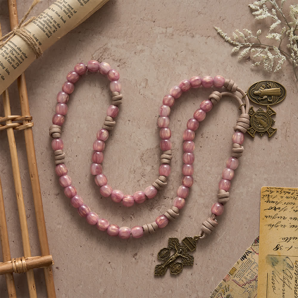 Blush Pink Paracord Rosary with Antique Bronze St. Benedict