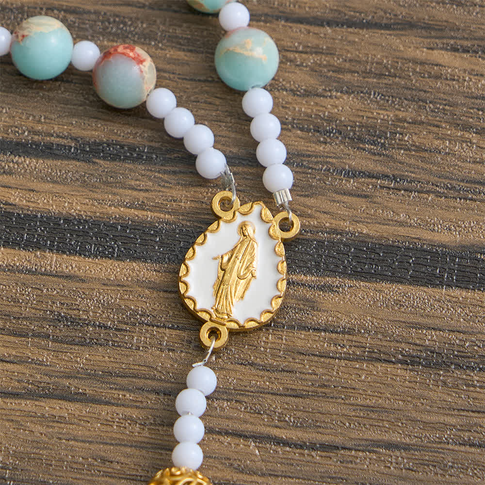 Soft Aqua Shoushan Stone Rosary: Our Lady Marian Devotion