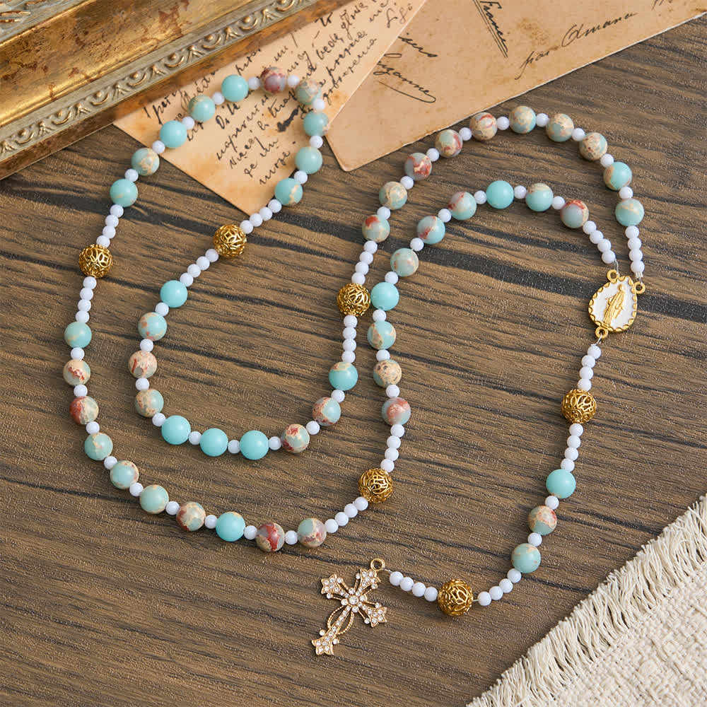 Soft Aqua Shoushan Stone Rosary: Our Lady Marian Devotion