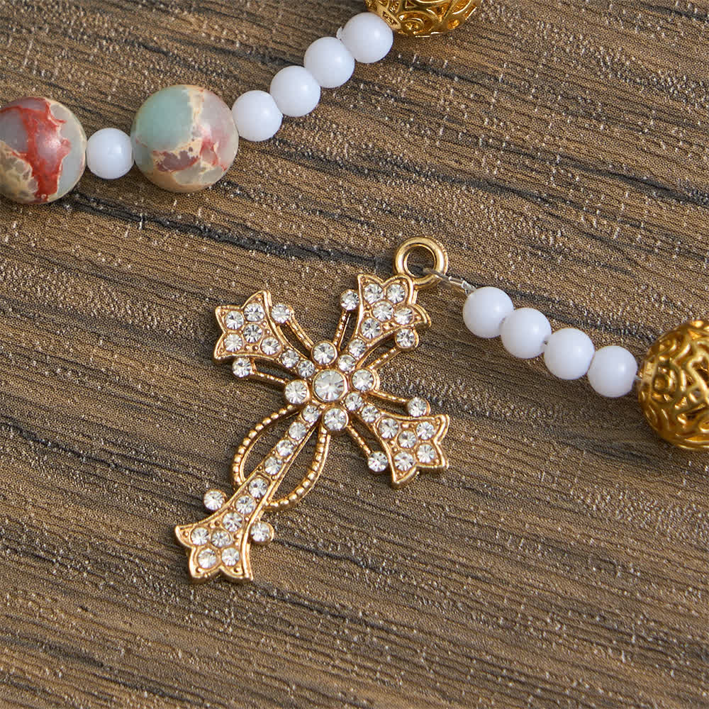 Soft Aqua Shoushan Stone Rosary: Our Lady Marian Devotion