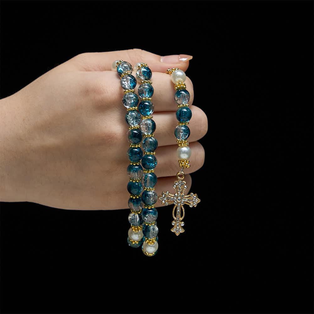 Blue Crackle Glass Bead Rosary for Daily Marian Devotion