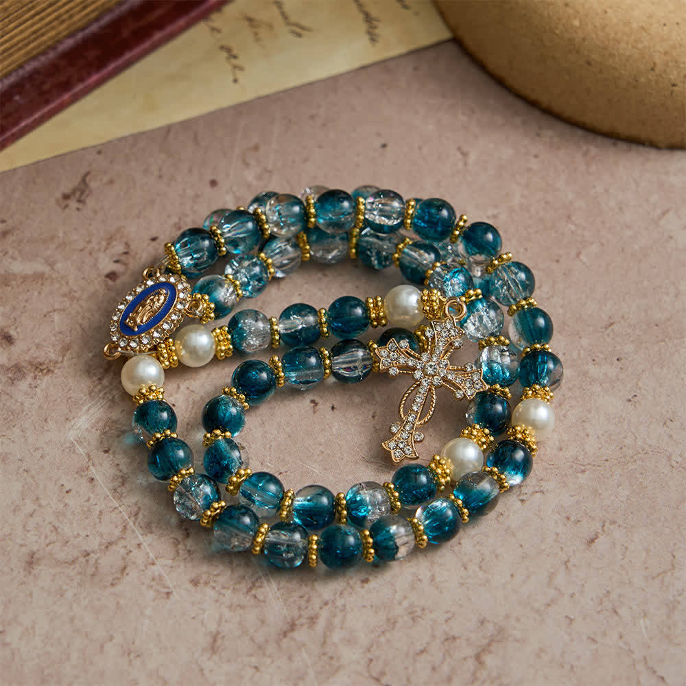 Blue Crackle Glass Bead Rosary for Daily Marian Devotion