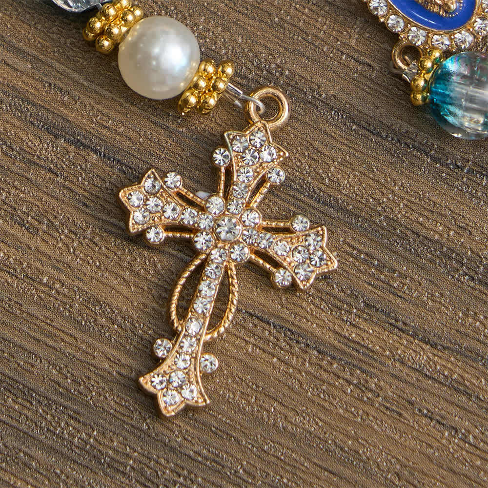 Blue Crackle Glass Bead Rosary for Daily Marian Devotion