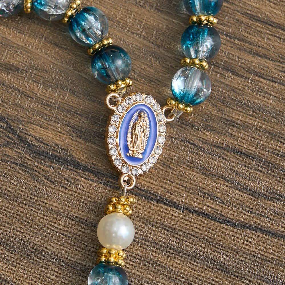 Blue Crackle Glass Bead Rosary for Daily Marian Devotion