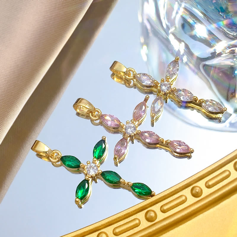 Elegant Multi-Stone Cross Necklace: Reflecting Serene Faith and Gentle Spiritual Warmth