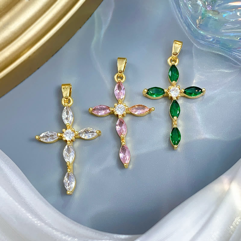Elegant Multi-Stone Cross Necklace: Reflecting Serene Faith and Gentle Spiritual Warmth