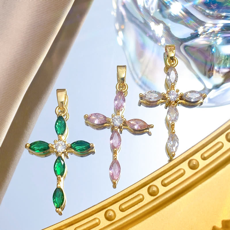 Elegant Multi-Stone Cross Necklace: Reflecting Serene Faith and Gentle Spiritual Warmth