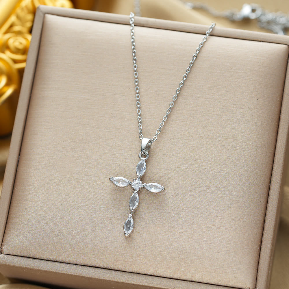 Elegant Multi-Stone Cross Necklace: Reflecting Serene Faith and Gentle Spiritual Warmth
