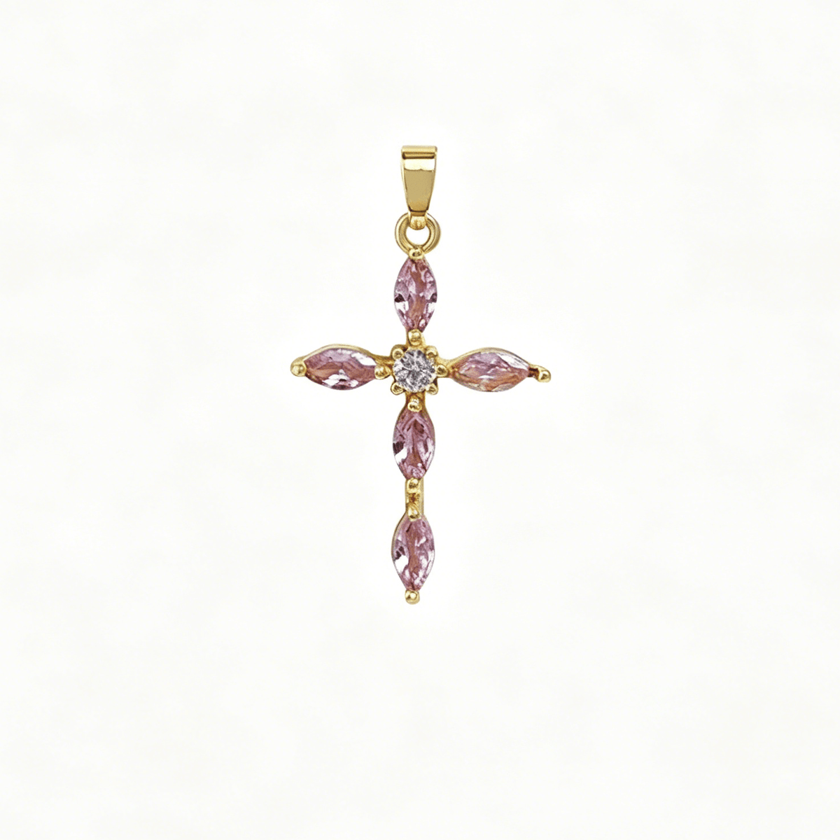 Elegant Multi-Stone Cross Necklace: Reflecting Serene Faith and Gentle Spiritual Warmth