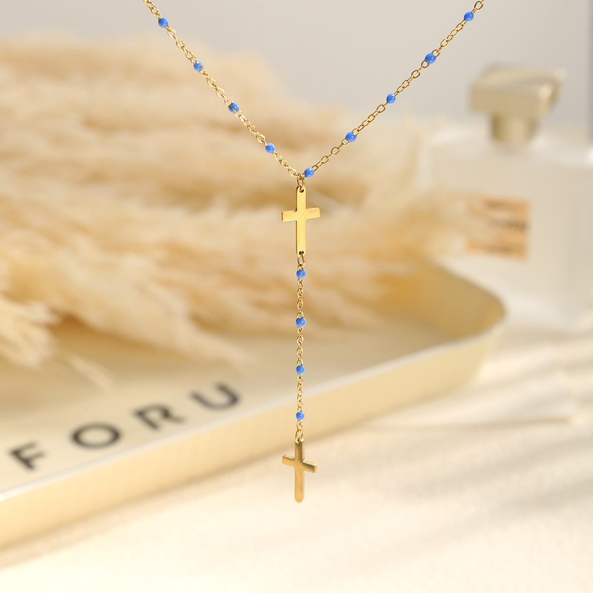 Layered Cross Drop Necklace: Embodying Steadfast Grace and Heavenly Blessing